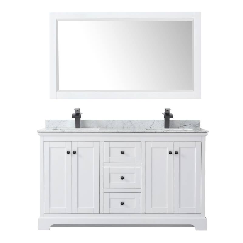 Avery 60-inch Double Vanity, Marble Top, Square Sinks, 58-inch Mirror