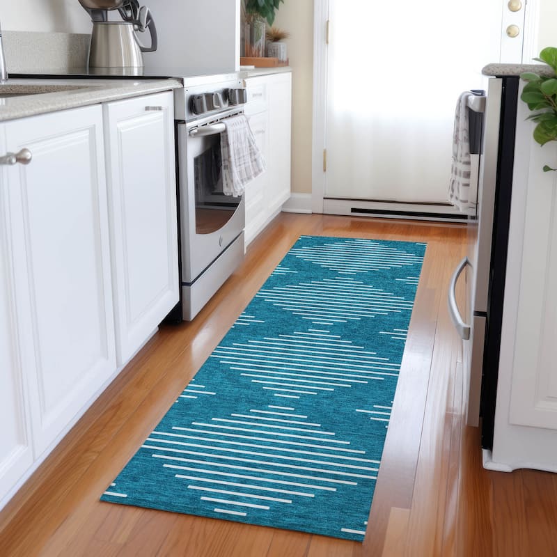 Machine Washable Indoor/ Outdoor Modern Stripe Chantille Rug