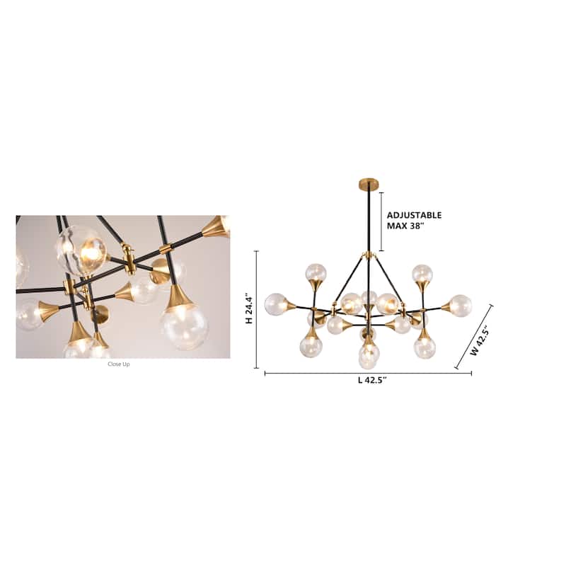 16 Light Black Metal Ceiling Fixture with Clear Glass Shades