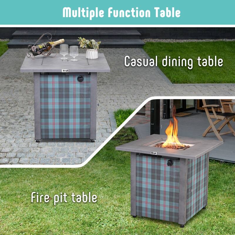 Werph 25" H Propane Outdoor Patio Square Fire Pit Table, 50,000 BTU Fire Table,