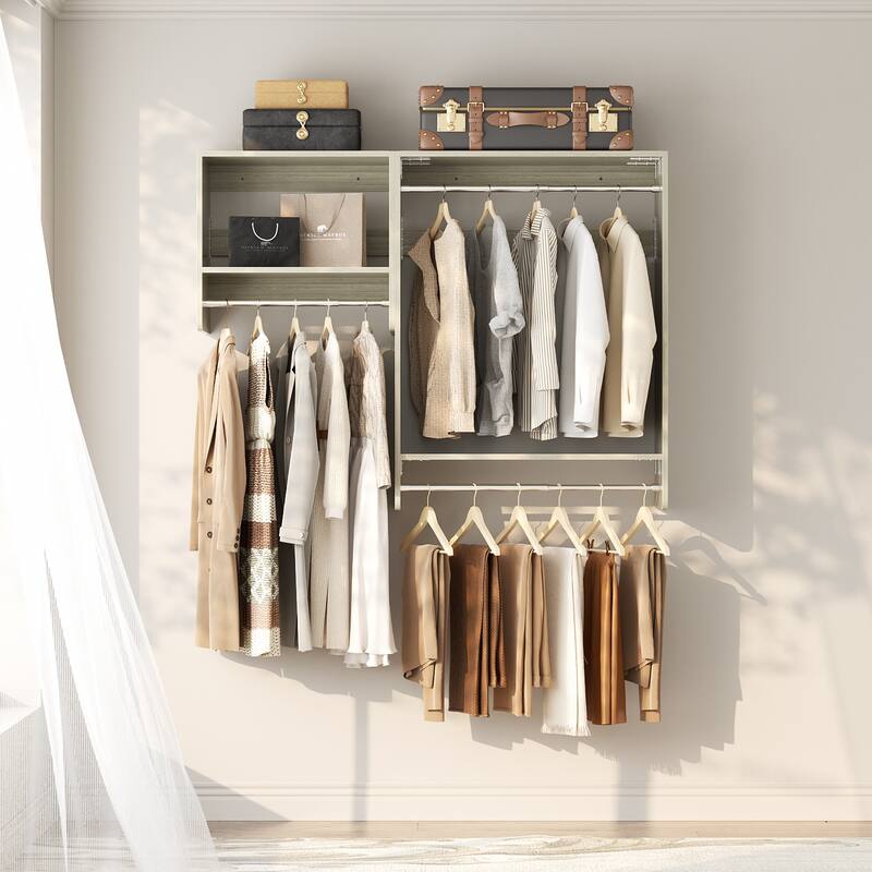 Cimly 59'' Floating Wall-mounted Closet Organizer, Space Saving Closet System for Walk-in and Reach-in Closet - Washed Oak