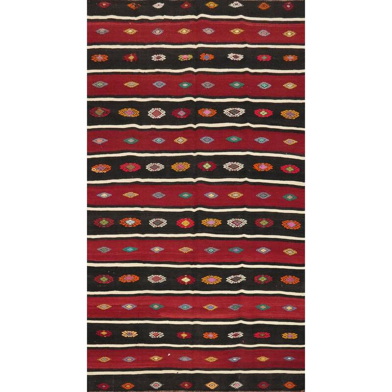 Hand Woven Oriental 100% Wool Carpet Southwestern Tribal Red Kilim Area Rug - 10' 6'' X 5' 10''