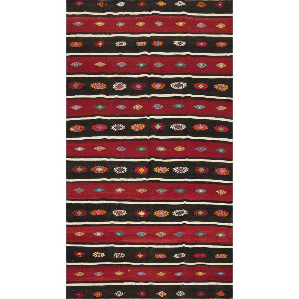Hand Woven Oriental 100% Wool Carpet Southwestern Tribal Red Kilim Area Rug - 10' 6'' X 5' 10''