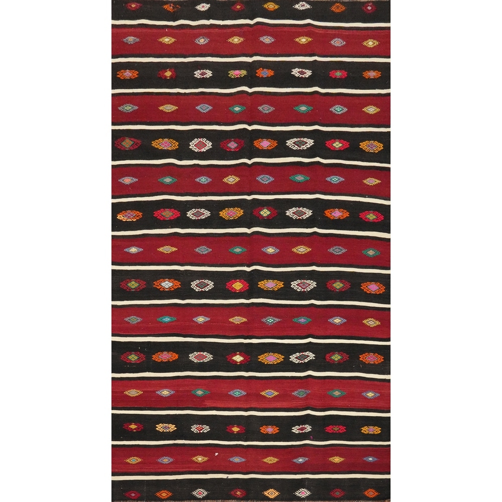 Hand Woven Oriental 100% Wool Carpet Southwestern Tribal Red Kilim Area Rug - 10' 6'' X 5' 10''