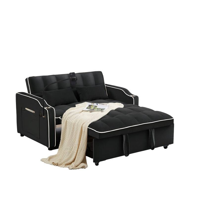54.7" Velvet Double Upholstered Sofa Bed - Pink