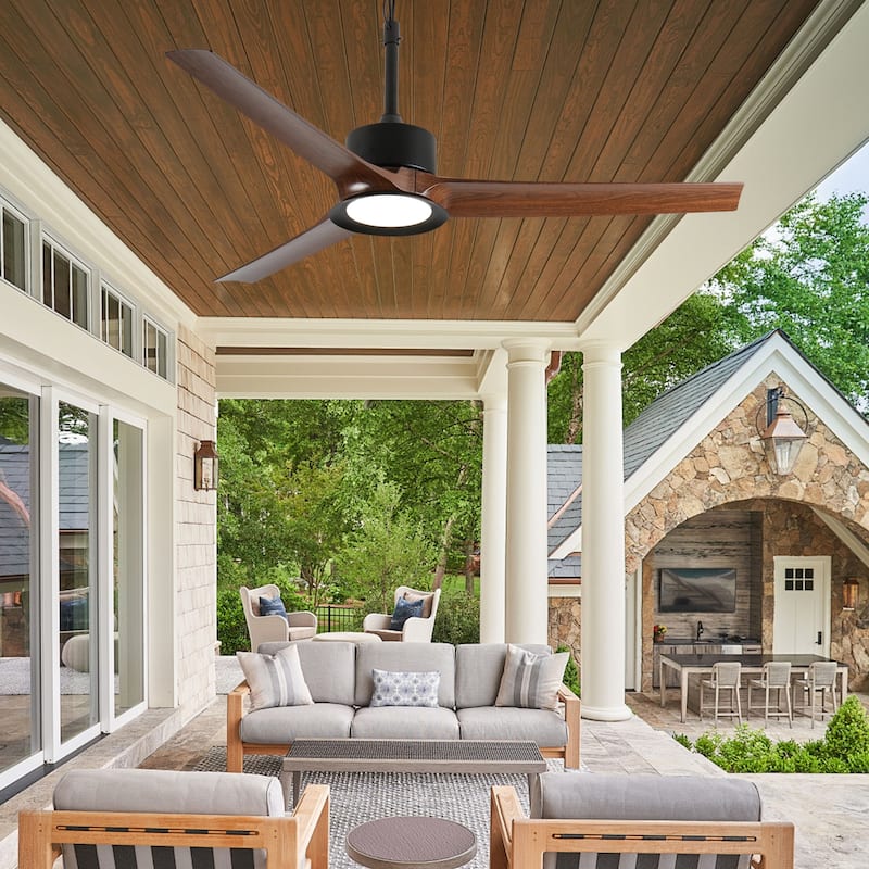 Outdoor Ceiling Fan with Light: 52 Inch Black Waterproof Gazebo Fans with Lights Outdoor Hanging 6 Speed Reversible DC Motor