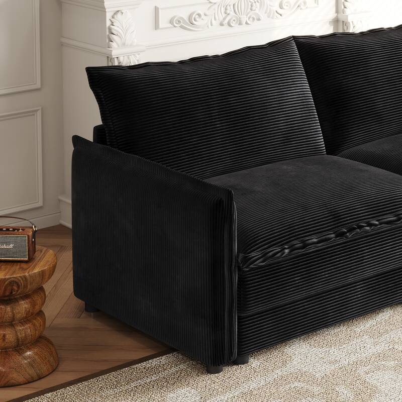 4-Seater Couch with 2 Ottomans, Corduroy Upholstered Cloud Sectional Deep Seat Sleeper Sofa U-Shaped Modular Couch