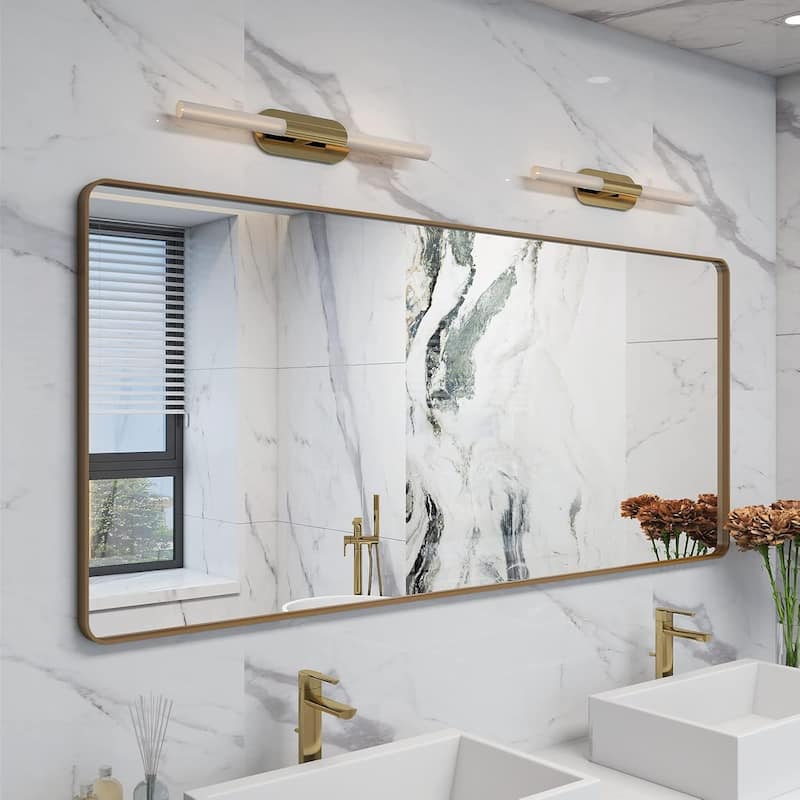 Aluminum alloy Framed Tempered Glass Wall Bathroom Vanity Mirror - 72" x 32" - Gold