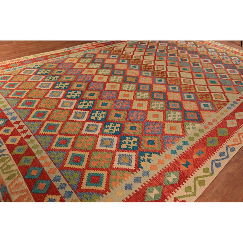 South Western Style Kilim Oriental Large Rug Flatweave Wool Carpet - 10'4"x 16'0"