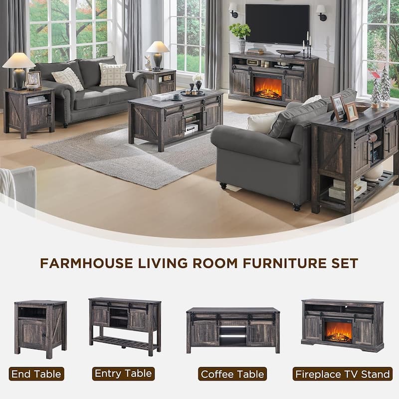 Farmhouse Nightstand with Charging Station, Wood End Table, Side Table