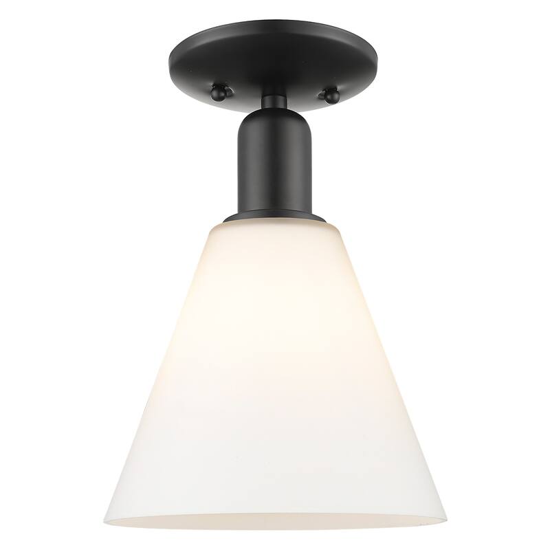 Innovations Lighting 716-1C-12-8 Berkshire Glass Semi-Flush Berkshire - Matte Black / Matte White