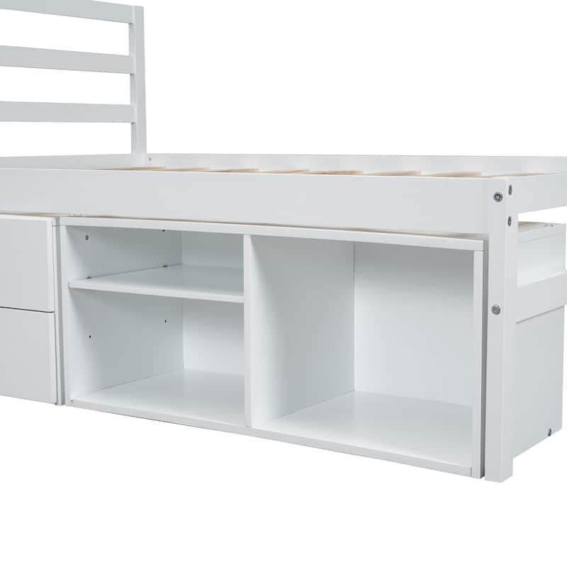 Wood Platform Bed with Removable Storage Shelves and Two Drawers