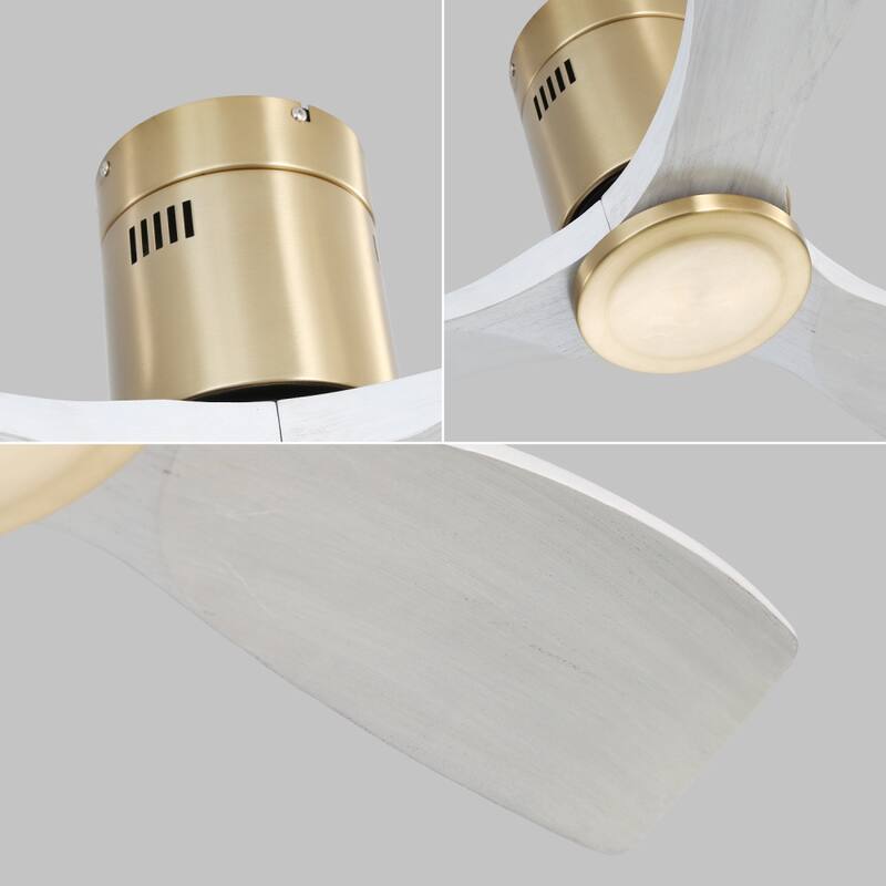 52'' Flush Mount Ceiling Fan with DC 3 Carved Wood Blades and Remote Control, without Light - 52''×52''×10.24''