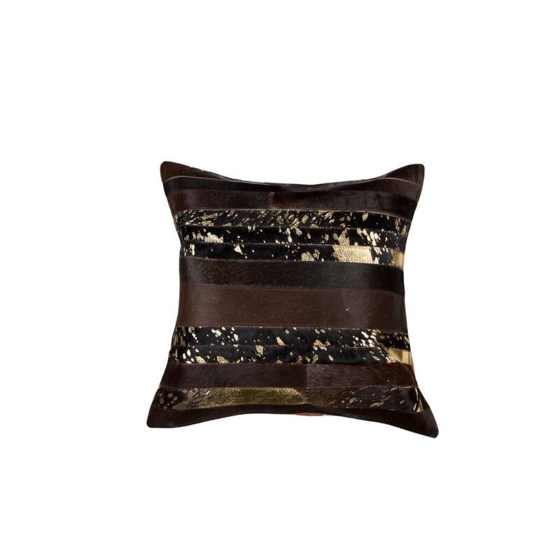 18" Brown and Gold Abstract Cowhide Throw Pillow