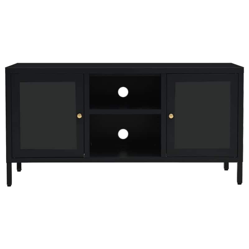 vidaXL TV Cabinet Black 41.3"x13.7"x20.4" Steel and Glass - 41.3" x 13.7" x 20.4" - 41.3" x 13.7" x 20.4"