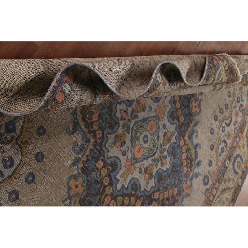 Over-Dyed Brown Tabriz Persian Vintage Rug Hand-Knotted Wool Carpet - 6'5"x 9'9"