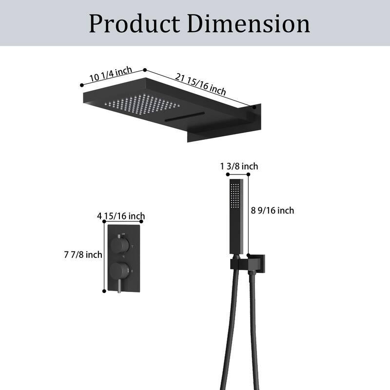 3-Function 22 in. Rectangle Wall Mount Rainfall Shower System With Hand shower(Valve Included)