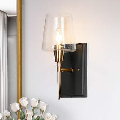 Kahlil Modern Black Gold 1-Light Seeded Glass Wall Sconces Bathroom Vanity Lights