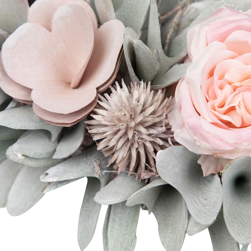 Roses and Thistle Wooden Artificial Floral Spring Wreath - 14"