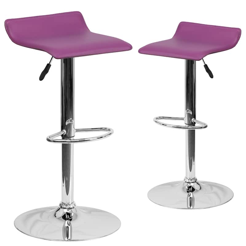 2 Pack Contemporary Vinyl Adjustable Height Barstool with Solid Wave Seat - 15"W x 15"D x 25.5" - 34"H