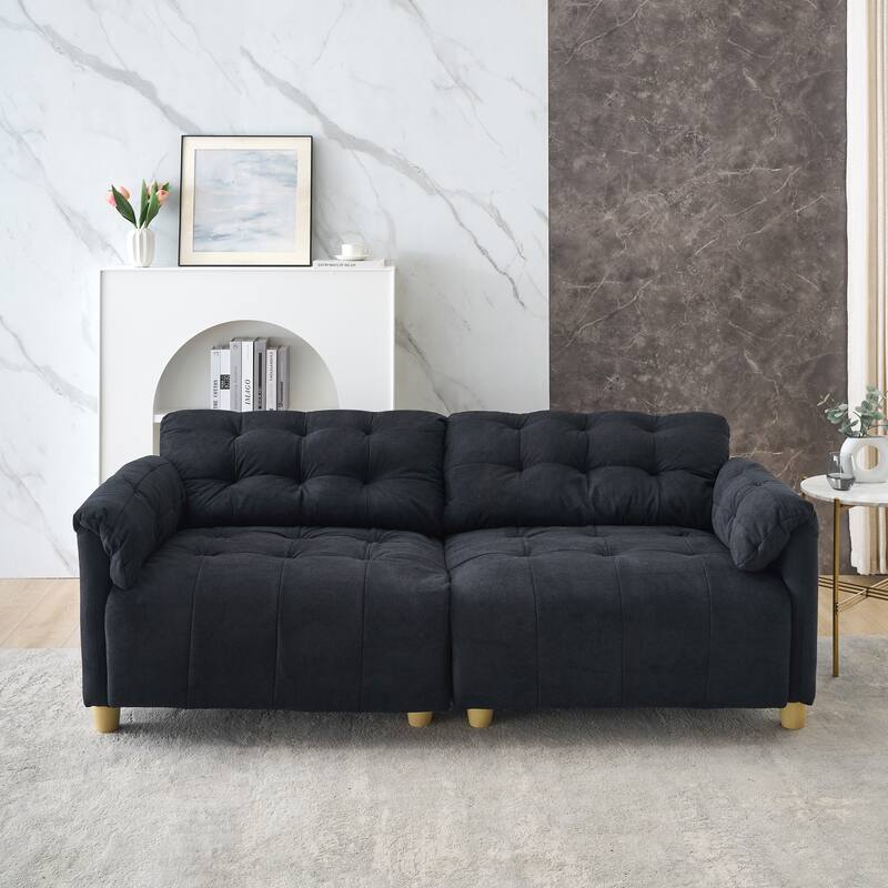 Black Flannelette Double-seat Straight-line Sofa for Living Room - Multi-Color