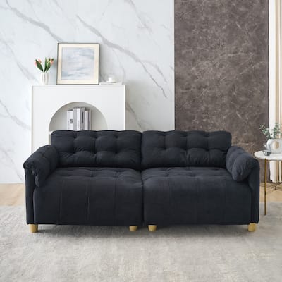 Black Flannelette Double-seat Straight-line Sofa for Living Room