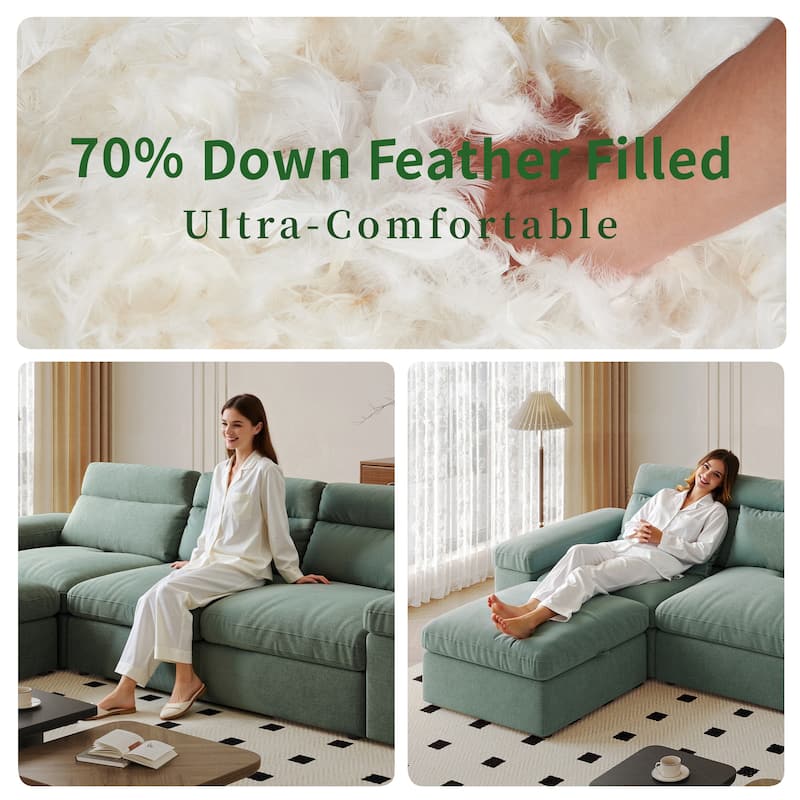 L-Shaped Modular Sectional Sofa with Storage Armrests & Ottoman, Oversized Deep-Seat Cloud Sofa, Lounge Sofa with Adjusted Back