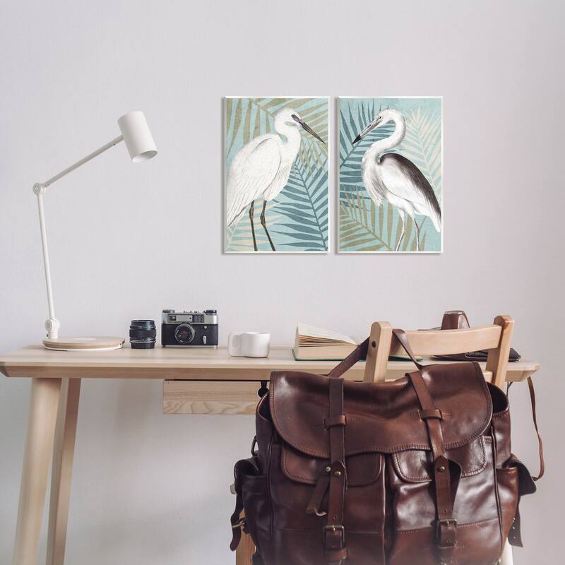 Stupell Heron Birds Layered Plant Leaves 2 Piece Wall Plaque Art Set by Kim Allen
