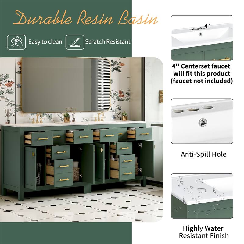 72" Bathroom Vanity Set with Ceramic Sink (Separate) and Drawers & Cabinets