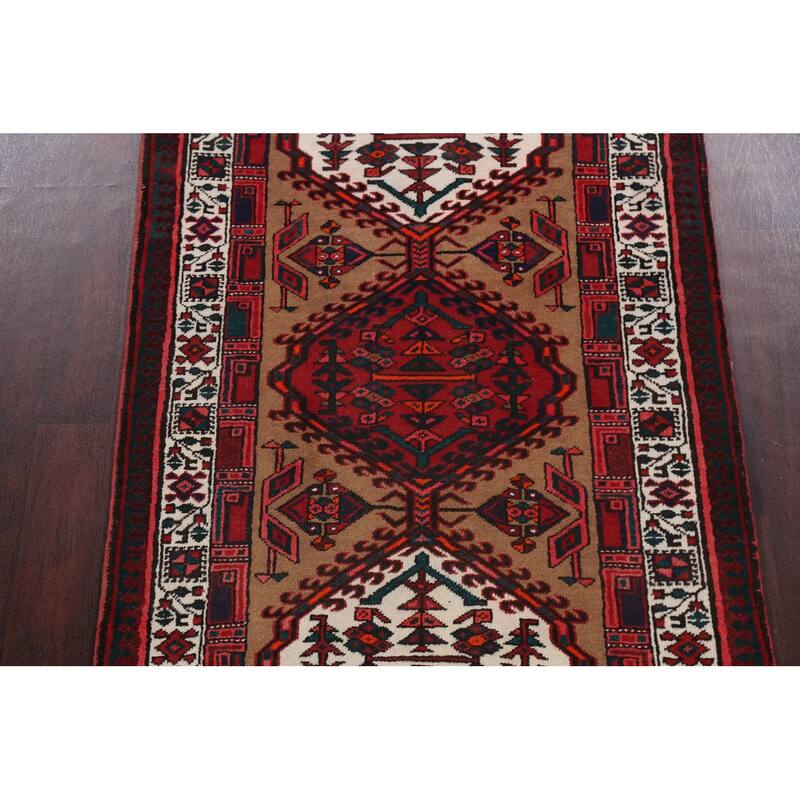 Vintage Vegetable Dye Ardebil Persian Wool Runner Rug Hand-knotted - 3'6" x 11'1"
