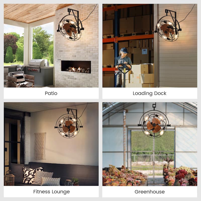 20" Fansconce Indoor/Outdoor Wall Mount Ceiling Fan with Lights and Remote, Industrial Ceiling Fan for Patio Garage