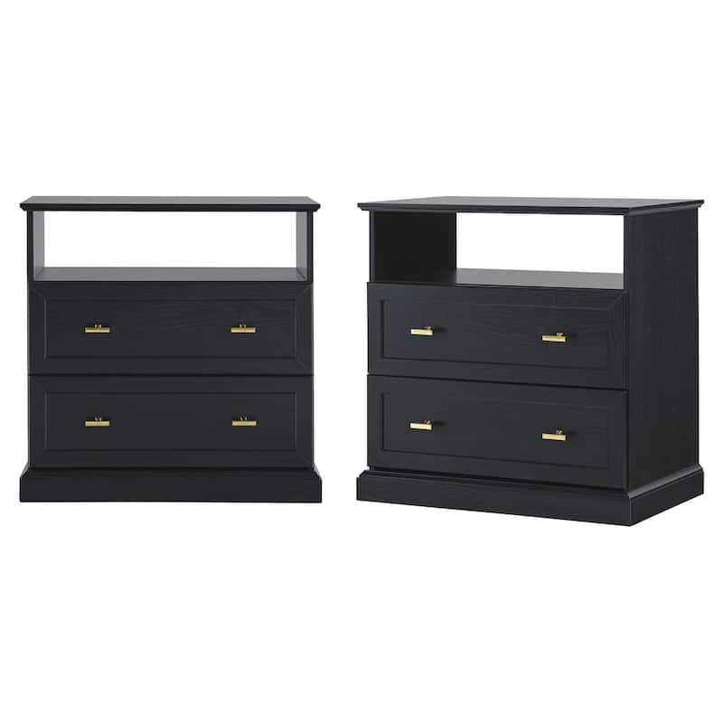Walker Edison Modern Farmhouse Nightstands with Open Shelf (Set of 2)