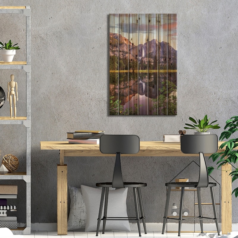 Yosemite Falls Reflected In Flooded Cook's Meadow, Yosemite Valley, Yosemite National Park, CA Print On Wood by Tim Fitzharris