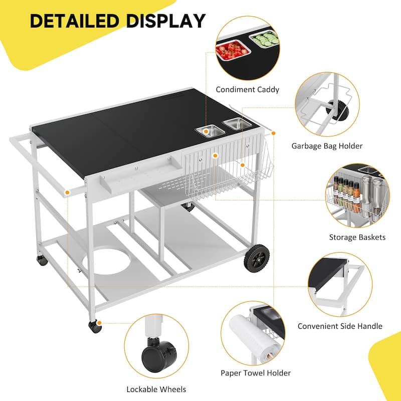 Futzca Outdoor Kitchen Pizza Cart with Storage, Mobile Pizza Oven Station - N/A