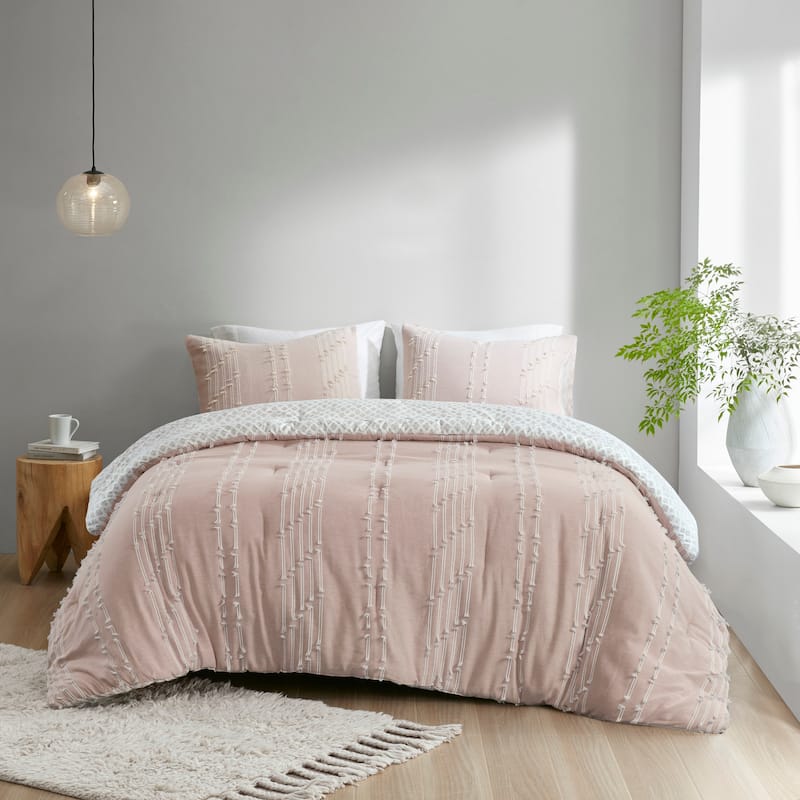 INK+IVY Kara 3 Piece Cotton Jacquard Comforter Set - Blush - Queen