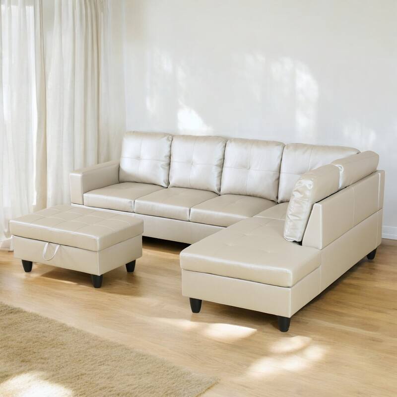 KISRAIS 103" Wide 3-Piece Vegan Leather Sectional Sofa Set - 103.5"W*74.5"D*35"H