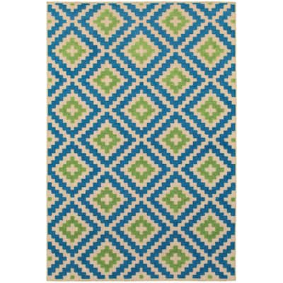 Chartres Sand Blue Geometric Lattice Outdoor Casual Area Rug