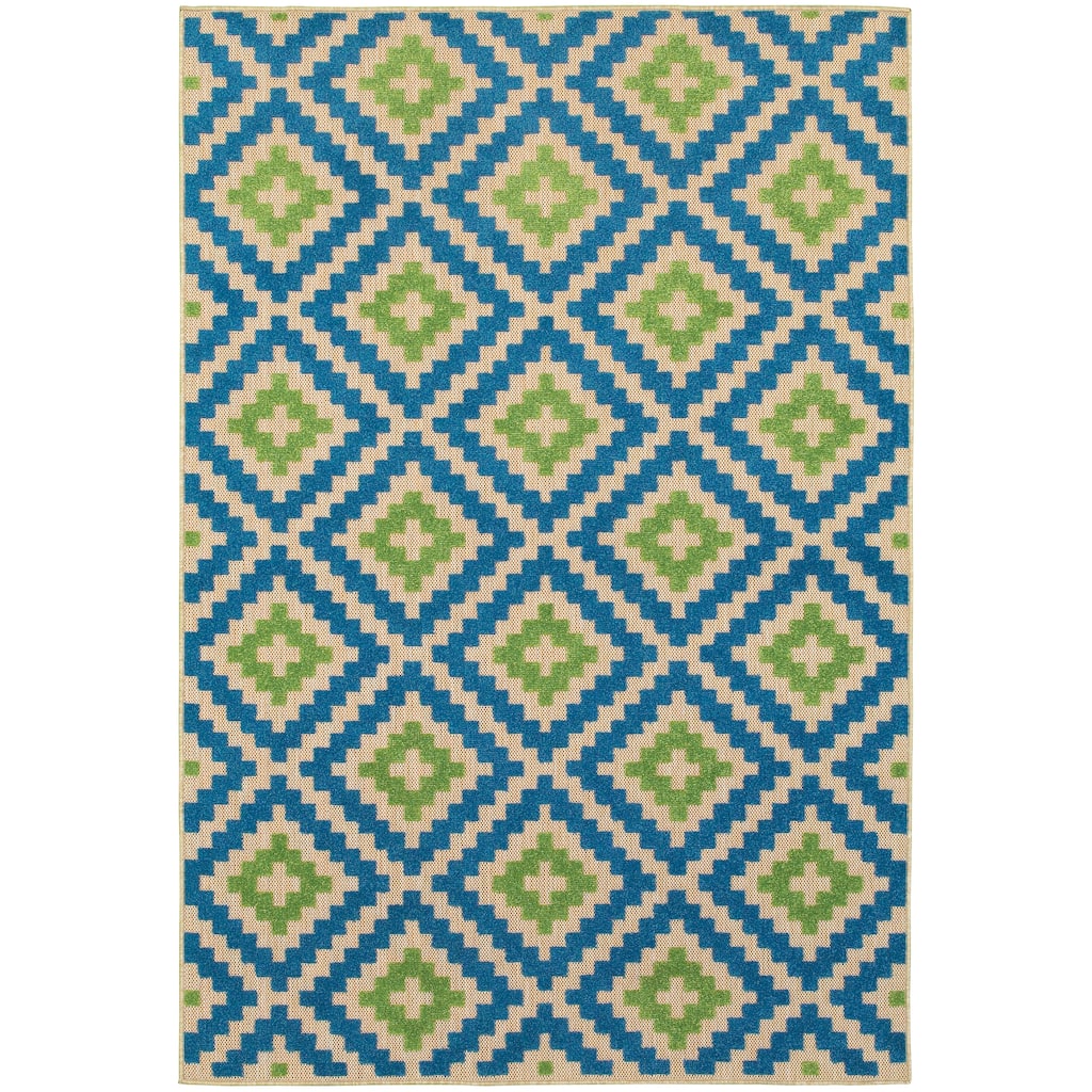 Chartres Sand Blue Geometric Lattice Outdoor Casual Area Rug