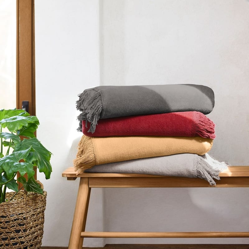 IBENA Cotton Fringe Cozy Oversize Throw Blanket 'Braga' in 4 colors