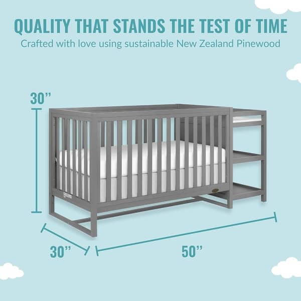 Dream On Me Milo 5-In-1 Convertible Crib and Changing Table I Free Changing Pad - Storm Grey