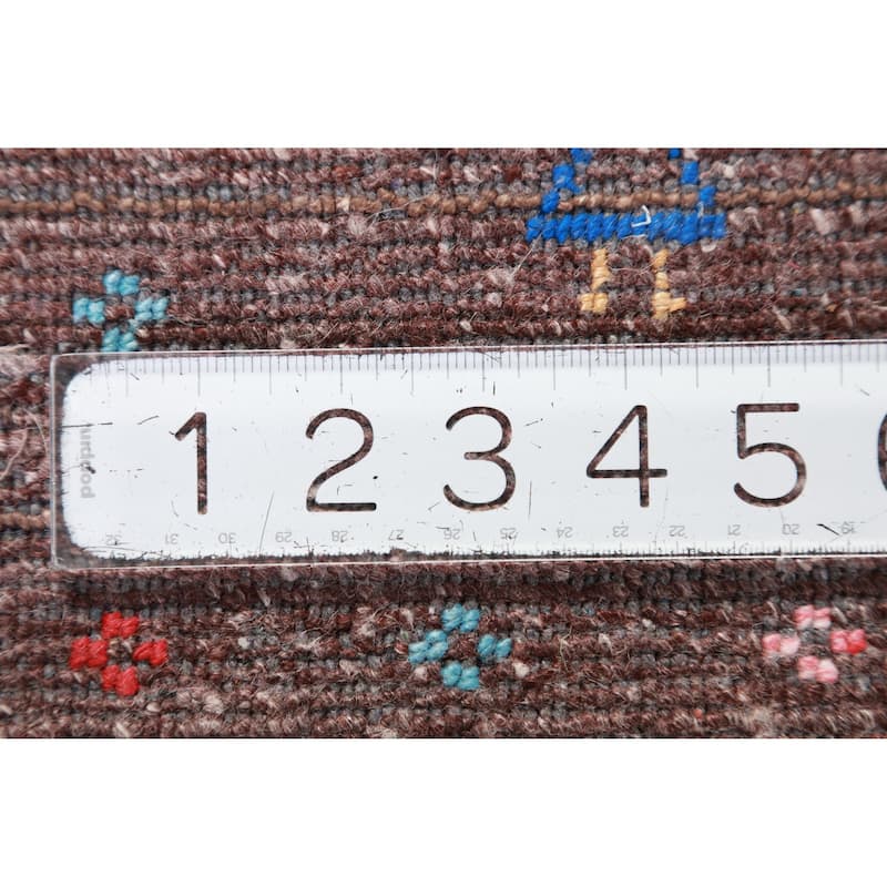 Hand Knotted Oriental Viscose Silk Carpet Tribal Stripe Brown Gabbeh Area Rug - 9' 10'' X 8' 2''