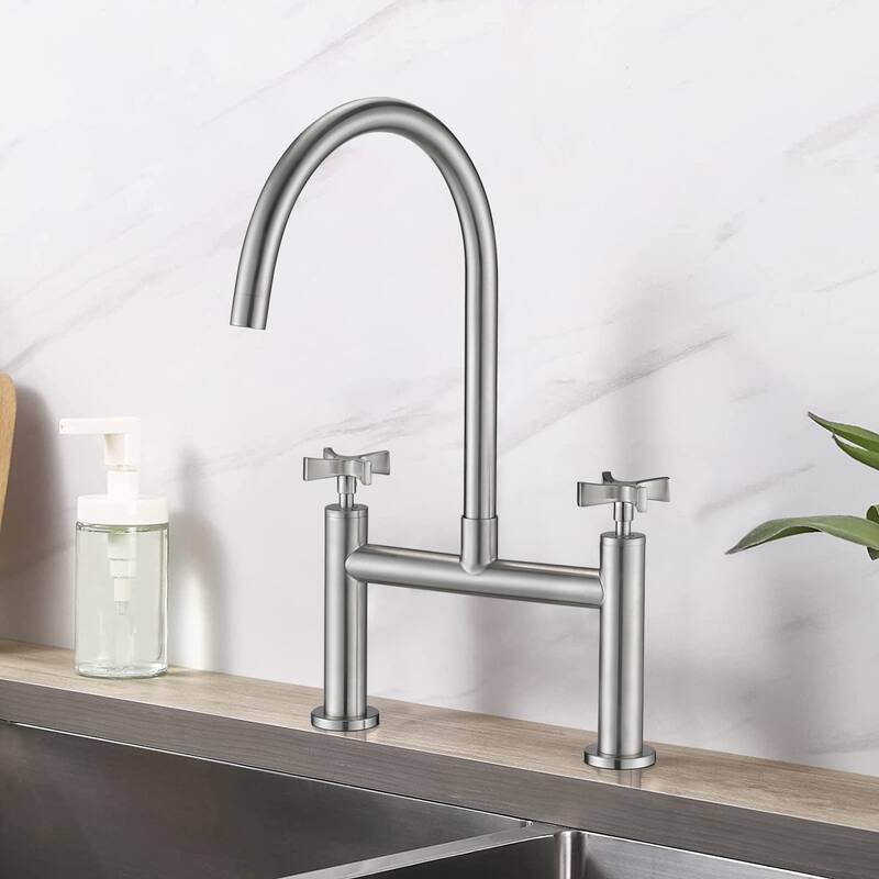 Dornberg Double Handles Bridge Kitchen Faucet with Cross Handles