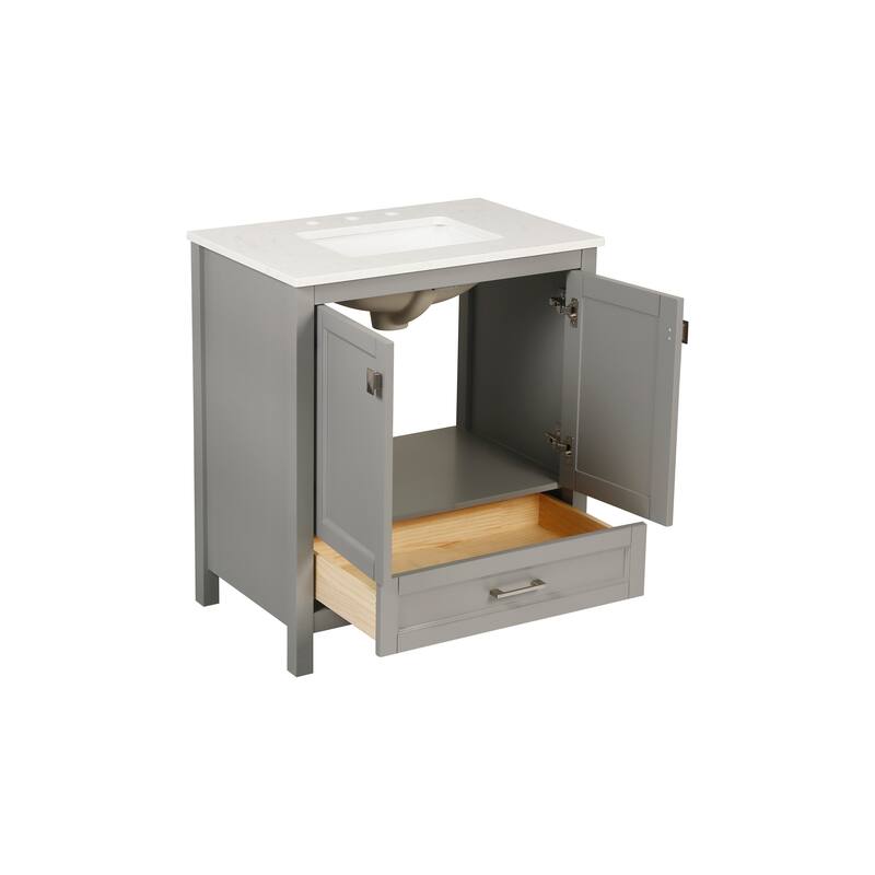 Bathroom Vanity with Sink, Storage Cabinet with Marble Countertop, Bathroom Vanities with Soft Close Doors and Large Drawer