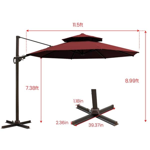 dimension image slide 9 of 10, Luxury Patio Cantilever Umbrella with Round Double Top