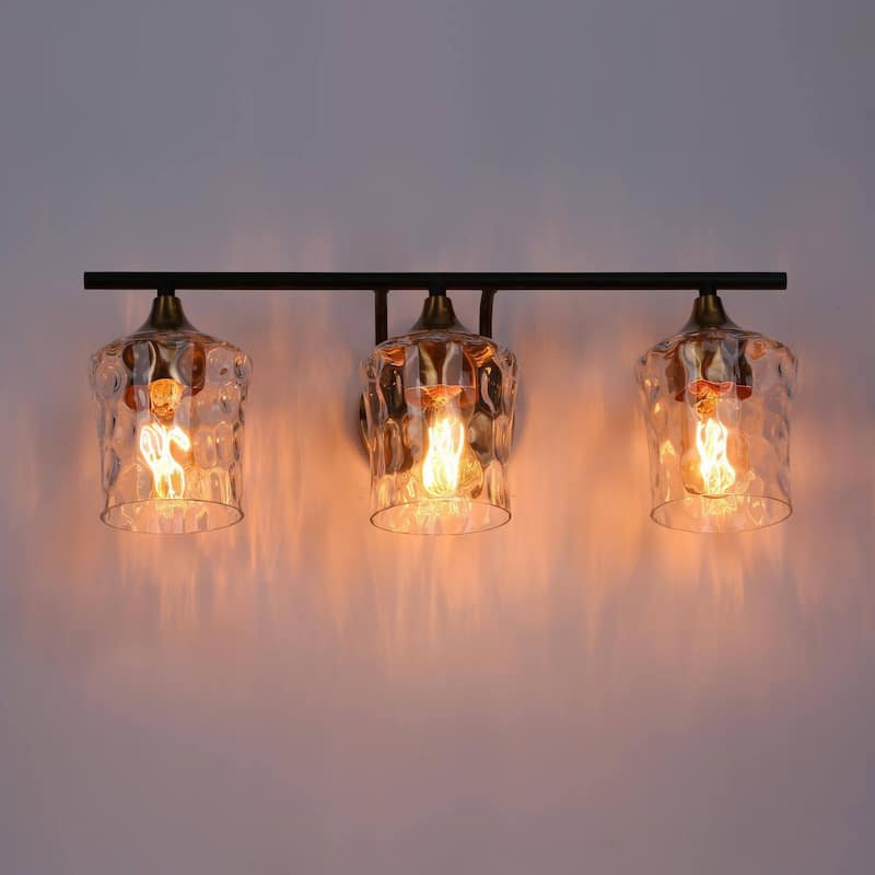 Modern Black Gold Bathroom Vanity Light Hammered Glass Wall Sconces Lamps with 1/2/3/4 Lights