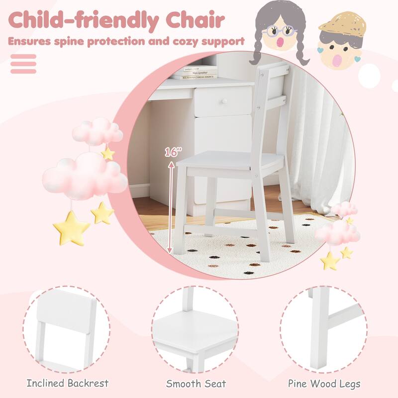 Gymax Kids Desk & Chair Set w/Chair Hutch 3-Layer Side Shelf Storage