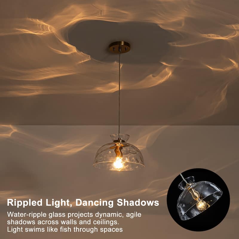 Modern Gold Semi-Circle Pendant Light with Clear Glass Shade Fixture - Dia.10.63-in