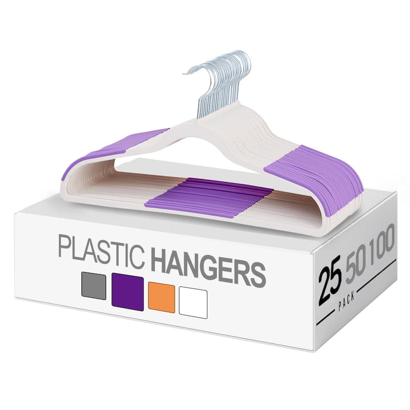 Javlergo 25/50 Pack Heavy Duty Plastic Hangers, 360º Swivel Hook Coat Hangers, Non-Slip, Space-Saving
