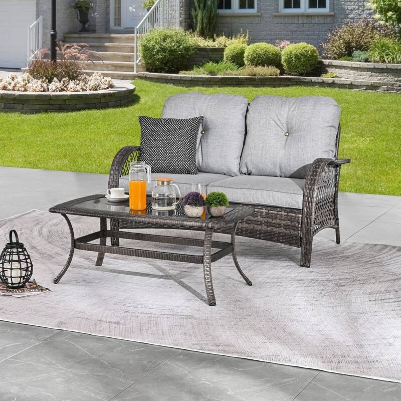 Y23 Patio Festival Outdoor Metal Conversation Set - 2-Piece Loveseat - Grey