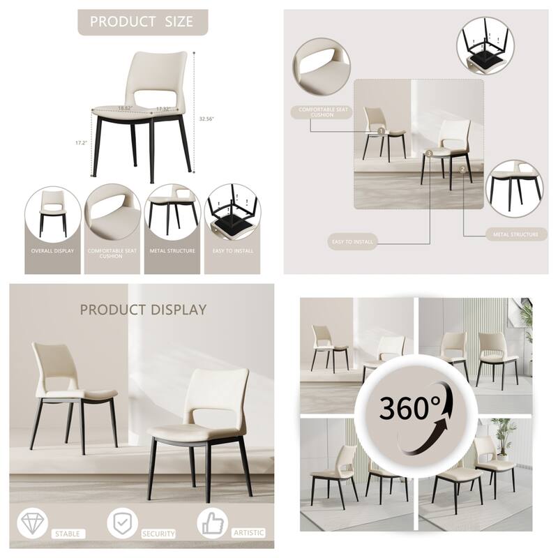 Modern PU Leather Dining Chairs with Metal Legs, Kitchen/Office, 2Pcs